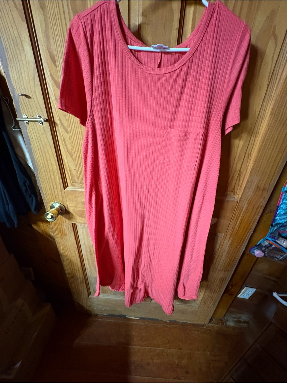 LuLaRoe Coral Ribbed Midi Dress with Pocket